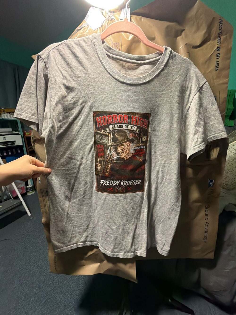 C0091 DTF Hanes ComfortSoft Freddy Krueger Horror T-Shirt Gray Medium